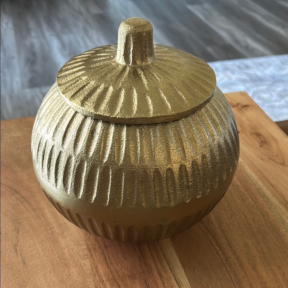 Gold or Brass Textured Decorative Jar